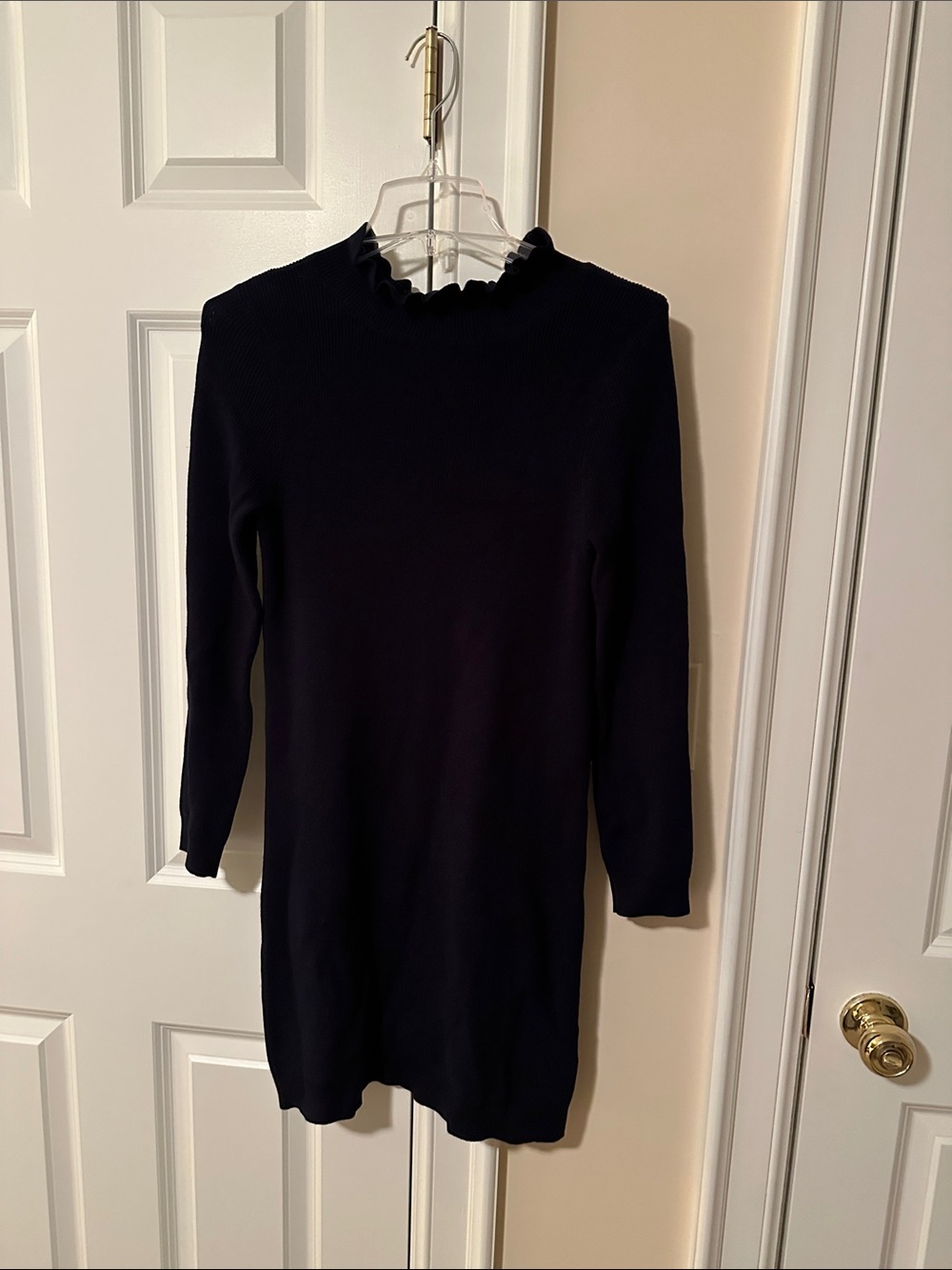 Women's Black Ruffle-Neck Sweater Dress